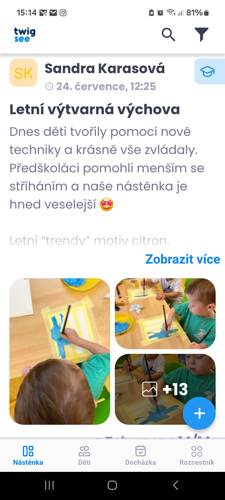 Příspěvek z výtvarné výchovy s fotkami dětí