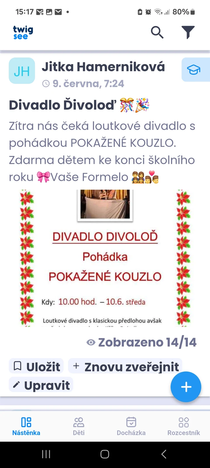 Pozvánka na loutkové divadlo v aplikaci